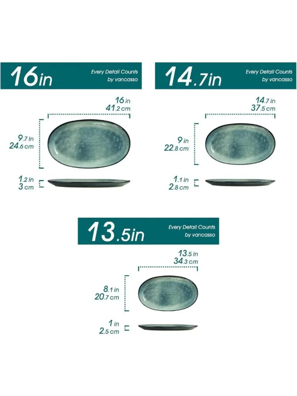 Ceramic Serving Platters Set of 3 - Oval Stoneware Dishes for Entertaining
